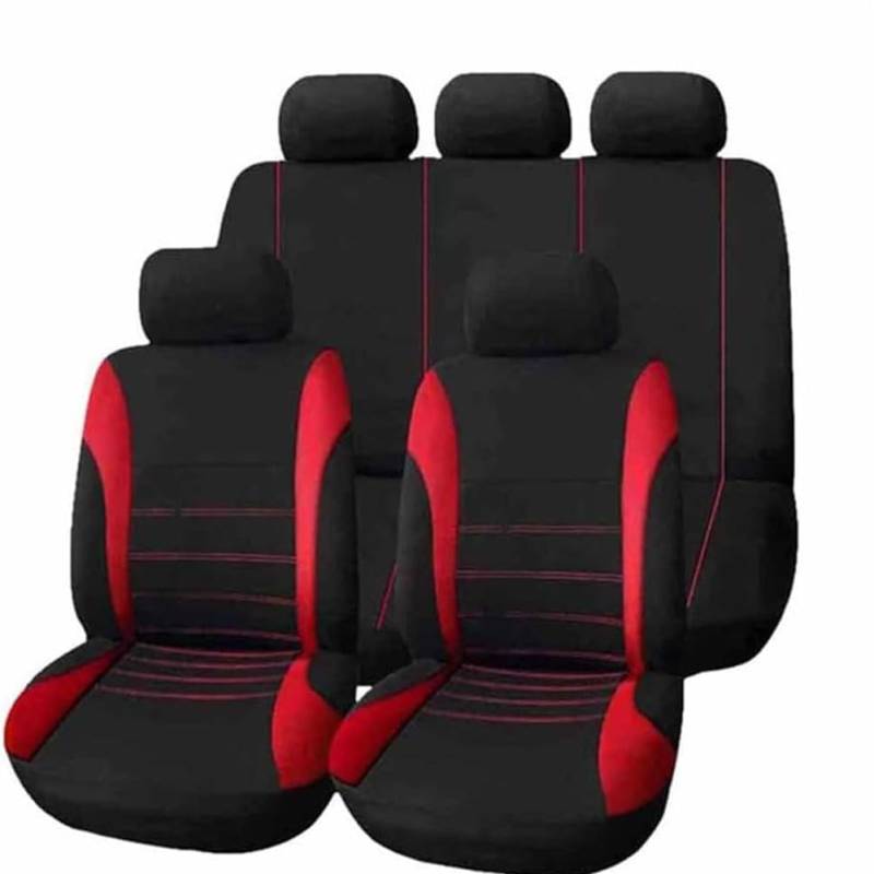 OIJNMHYB Auto Sitzbezüge Set für Mitsubishi Montero Sport Outlander PHEV, Atmungsaktiv Autositzbezüge Komplettset Auto Schonbezüge,B/9pcs Set Red von OIJNMHYB