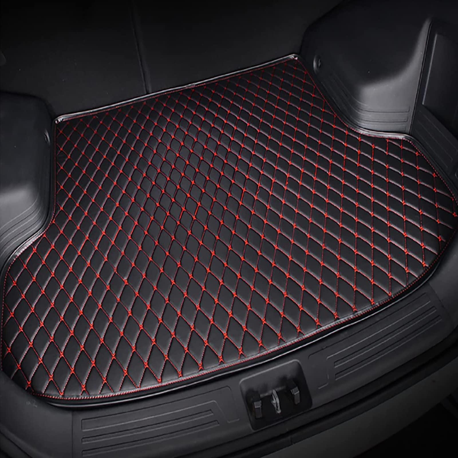 Auto Leder Kofferraummatten für Peugeot 308 GTI 2019 2020, Kofferraumwanne Cargo Teppich Kofferraum Kratzfeste Schutzmatte Kofferraummatte Innenraum ZubehöR,C/Black-Red von OINTJWWO