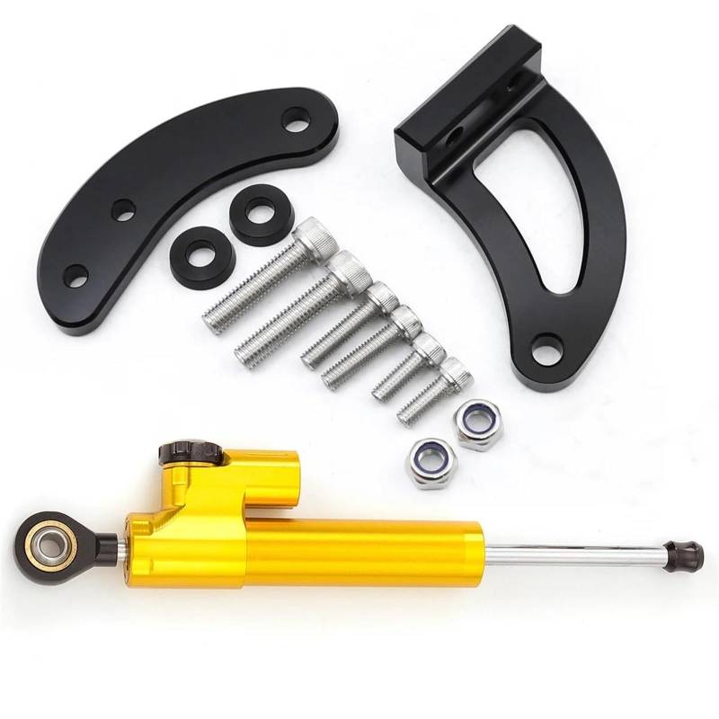 Motorrad Titan Lineal Für Kaabo Mantis King GT Elektroroller Carbon Lenkungsdämpfer Halterung Montage Support Kit(Gold Black Black set) von OJNHSFVPO