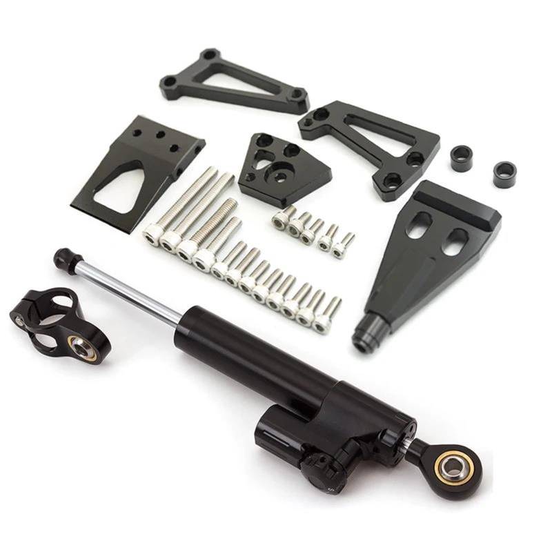 Motorrad Titan Lineal Für Kawasaki ER6N ER6F ER-6N ER-6F Für Ninja 400 650R 2009 2010 2011 2012 Carbon Lenkung Dämpfer Stabilisator Montage Halterung Kit(Black set) von OJNHSFVPO