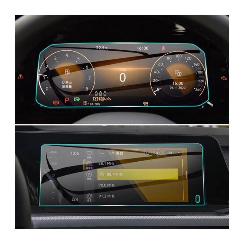 Auto Navi Folie Für VW Für Golf 8 MK8 2020-2023 GTI GPS Navigation Film LCD Bildschirm Gehärtetes Glas Schutz Film Scratch Zubehör Auto Displayschutzfolie(8.25 and Dashboard) von OJTEMHBH