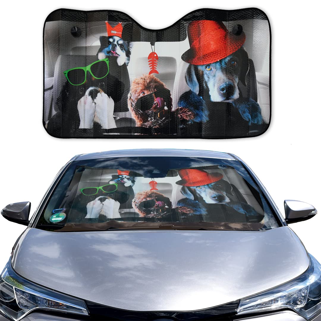 OK Cars Alu Sonnenschutz für Frontscheiben Hund – 130 x 70 cm – Hitzeschutz Auto – Universell passender Sonnenschutz Auto Frontscheibe – Faltbarer Windschutzscheibe Sonnenschutz von OK Cars