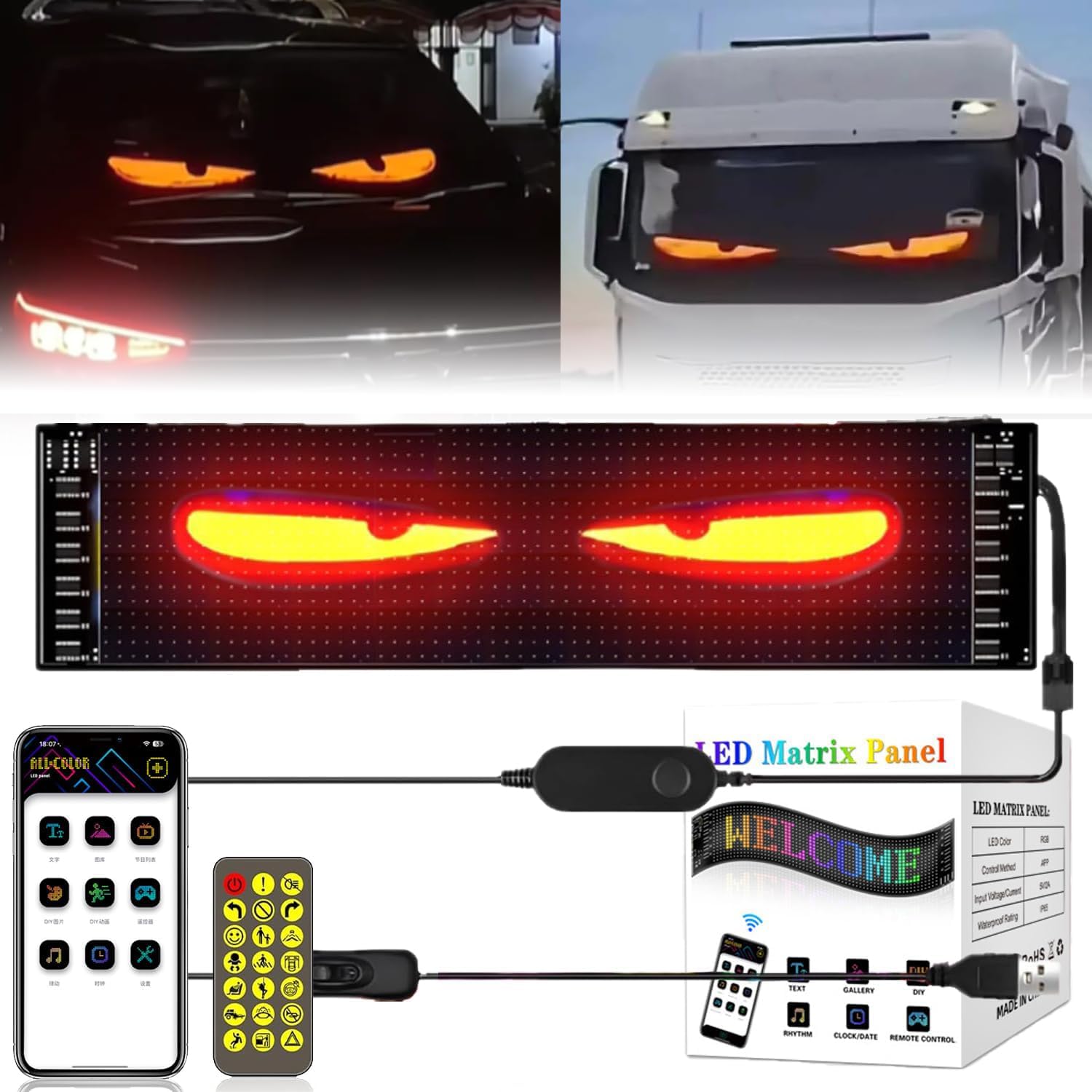 OKESYO Bunte Augenlampe Soft Screen für Autofenster Teufelsaugen-Licht für Autos DIY Car Dynamic LED Smart Colorful Devil's Eye Lampe Led Eyes for Car Window Led Augen für LKW und Auto von OKESYO