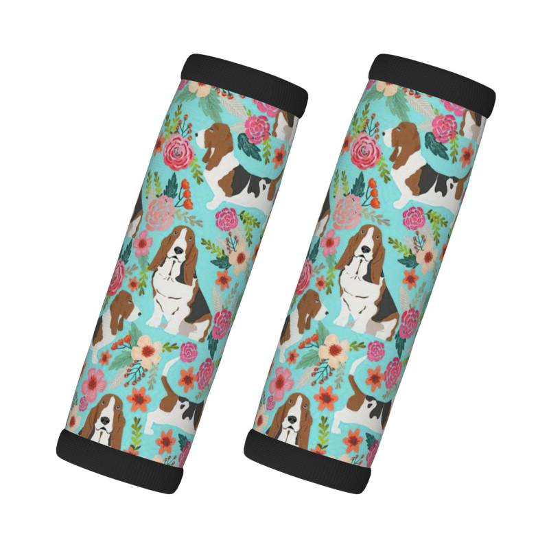 Sweet Basset Hound Florals Gepäckgriffbandage, weiches Neopren, abnehmbare Gepäckkennzeichnung für Gepäck von OKFSTY