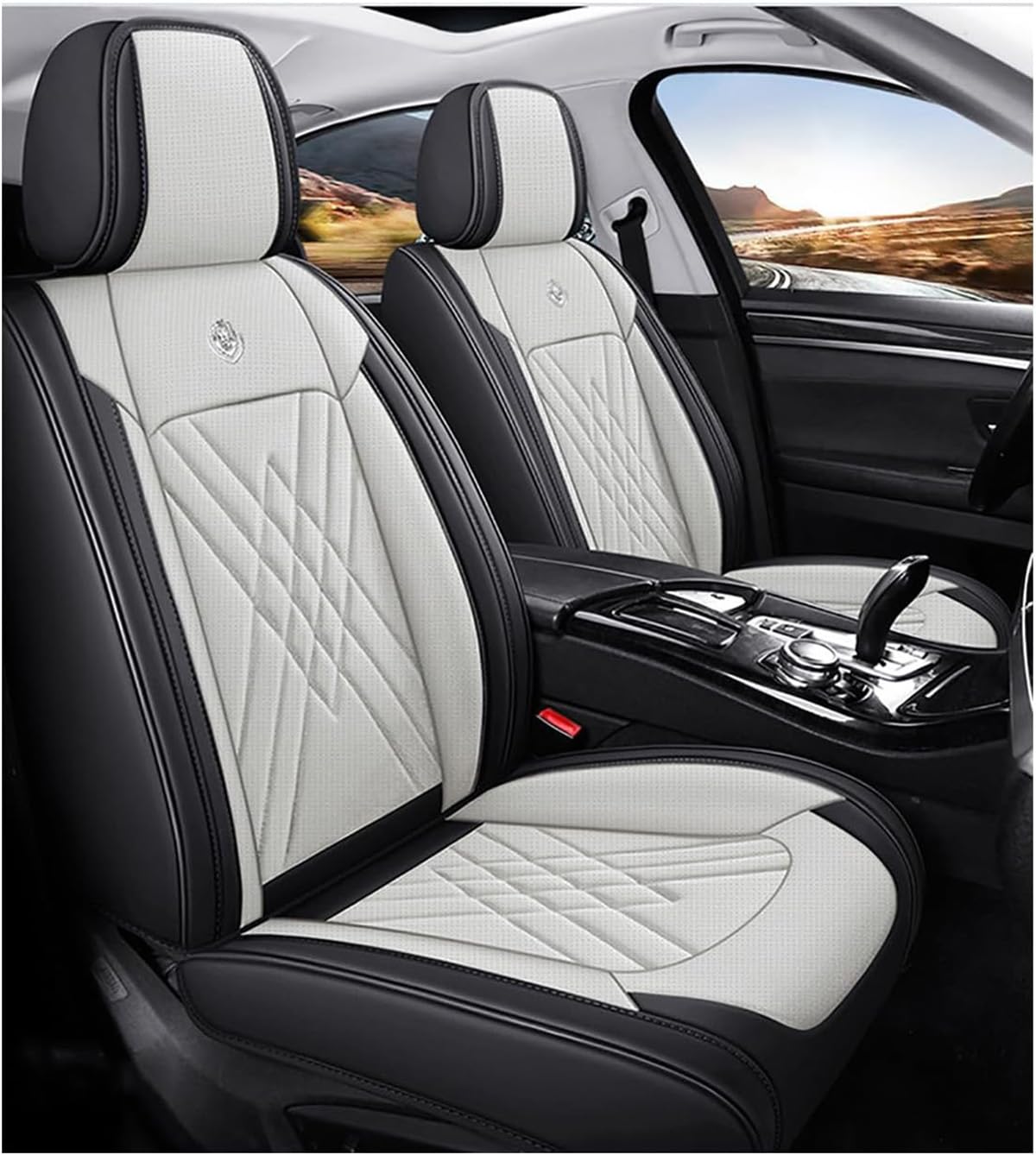 OKNGHPLIU 5 Sitzer Autositzbezüge Komplett Set für Citroen DS 7 Crossback 2017-2025, Allwetter Leder Schonbezüge Wasserdicht Sitzschoner Zubehör,A/Standard-A/Black-Beige von OKNGHPLIU