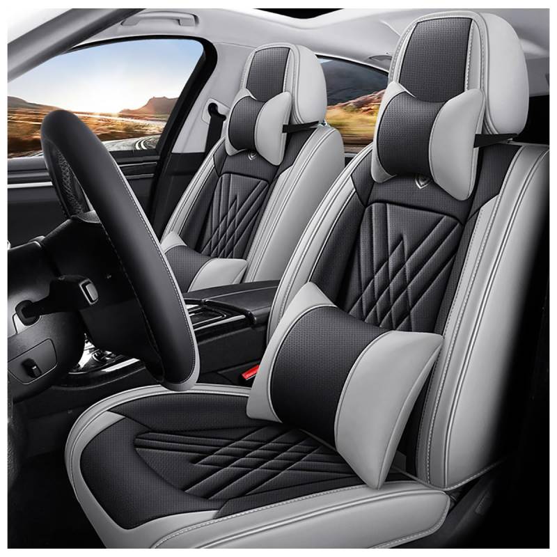 OKNGHPLIU 5 Sitzer Autositzbezüge Komplett Set für Dodge Caliber SRT4 (2007–2009), Allwetter Leder Schonbezüge Wasserdicht Sitzschoner Zubehör,A/Luxurious-A/Black-Grey von OKNGHPLIU