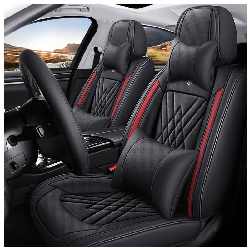 OKNGHPLIU 5 Sitzer Autositzbezüge Komplett Set für Dodge Caliber SRT4 (2007–2009), Allwetter Leder Schonbezüge Wasserdicht Sitzschoner Zubehör,A/Luxurious-A/Black-Red von OKNGHPLIU