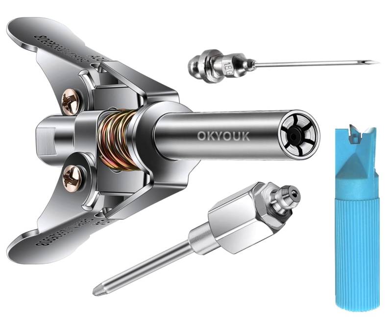 OKYOUK Minimale Fettpressenkupplung (nur 1,3 cm), Hochdruck-Kupplung, Schnellverschluss-Fettspitzen mit Reinigungswerkzeug, passend für alle 1/8 Zoll NPT (Doppelschaft-Fettadapter) von OKYOUK