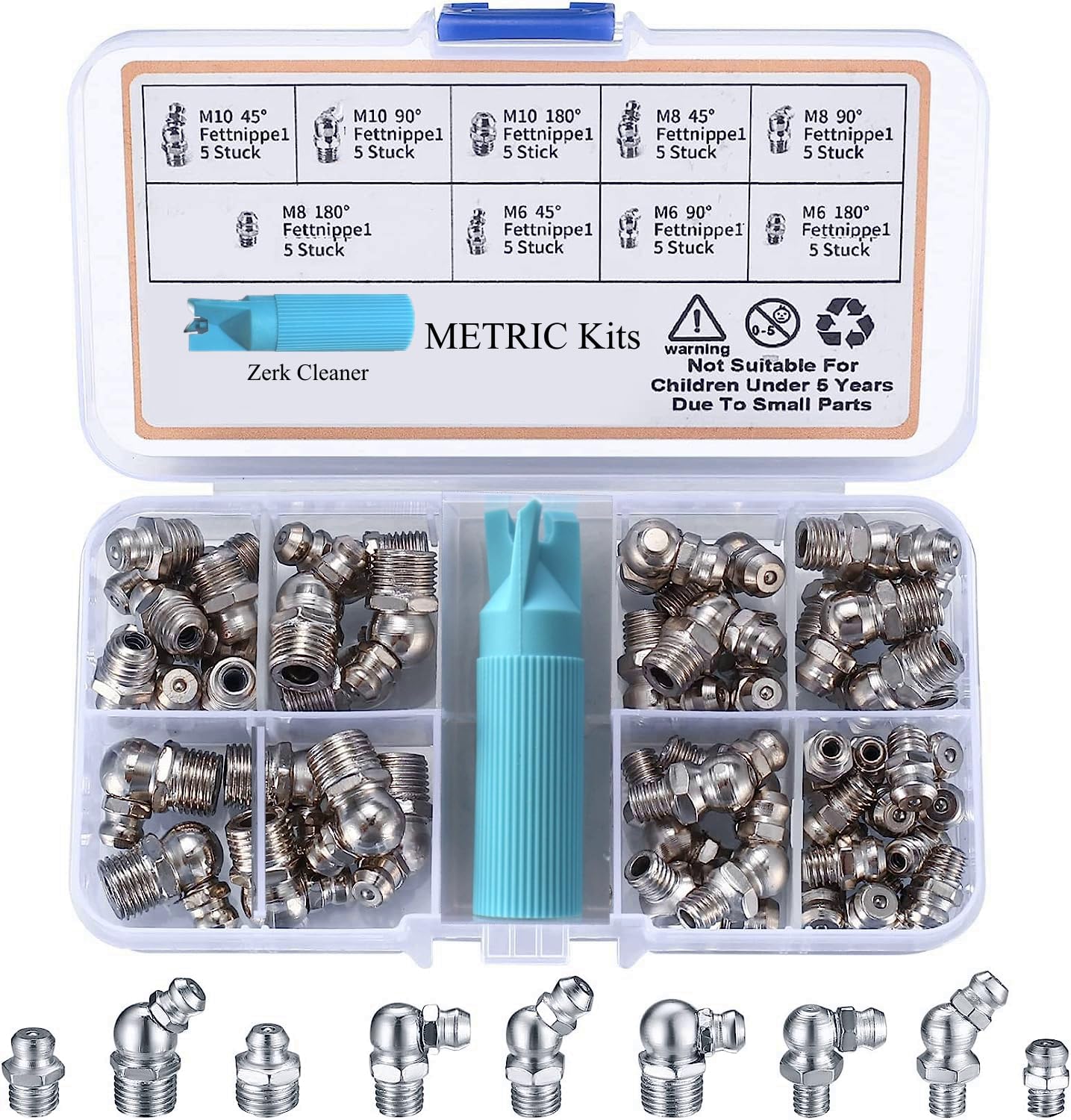 OKYOUK Minimale G Coupler für Fettpresse (nur 13mm), Mit Reinigungswerkzeug,Fettpresse Kupplung Mundstück Kupplung für Kegel,Schmiernippel Fettpresse für alle Arten (Metric Grease Fittings Kit) von OKYOUK