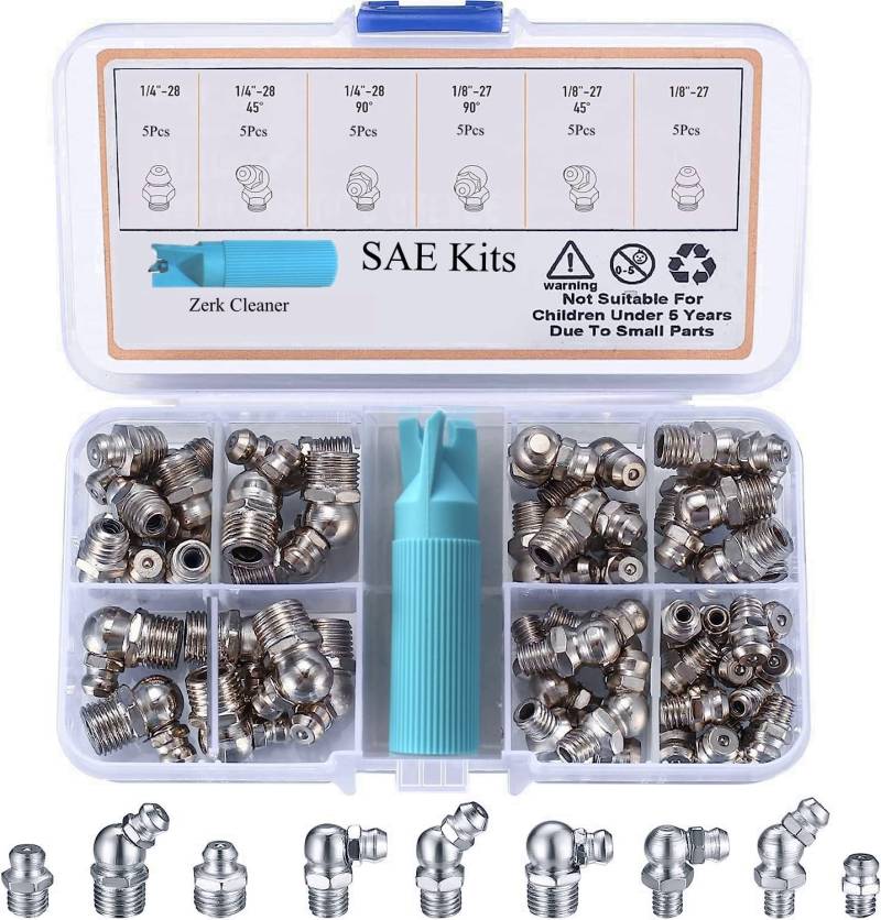 OKYOUK Minimale G Coupler für Fettpresse (nur 13mm), Mit Reinigungswerkzeug，Hochdruck Fettpresse Kupplung Mundstück Kupplung für Kegel,Schmiernippel Fettpresse für alle Arten (SAE Grease Fittings Kit) von OKYOUK