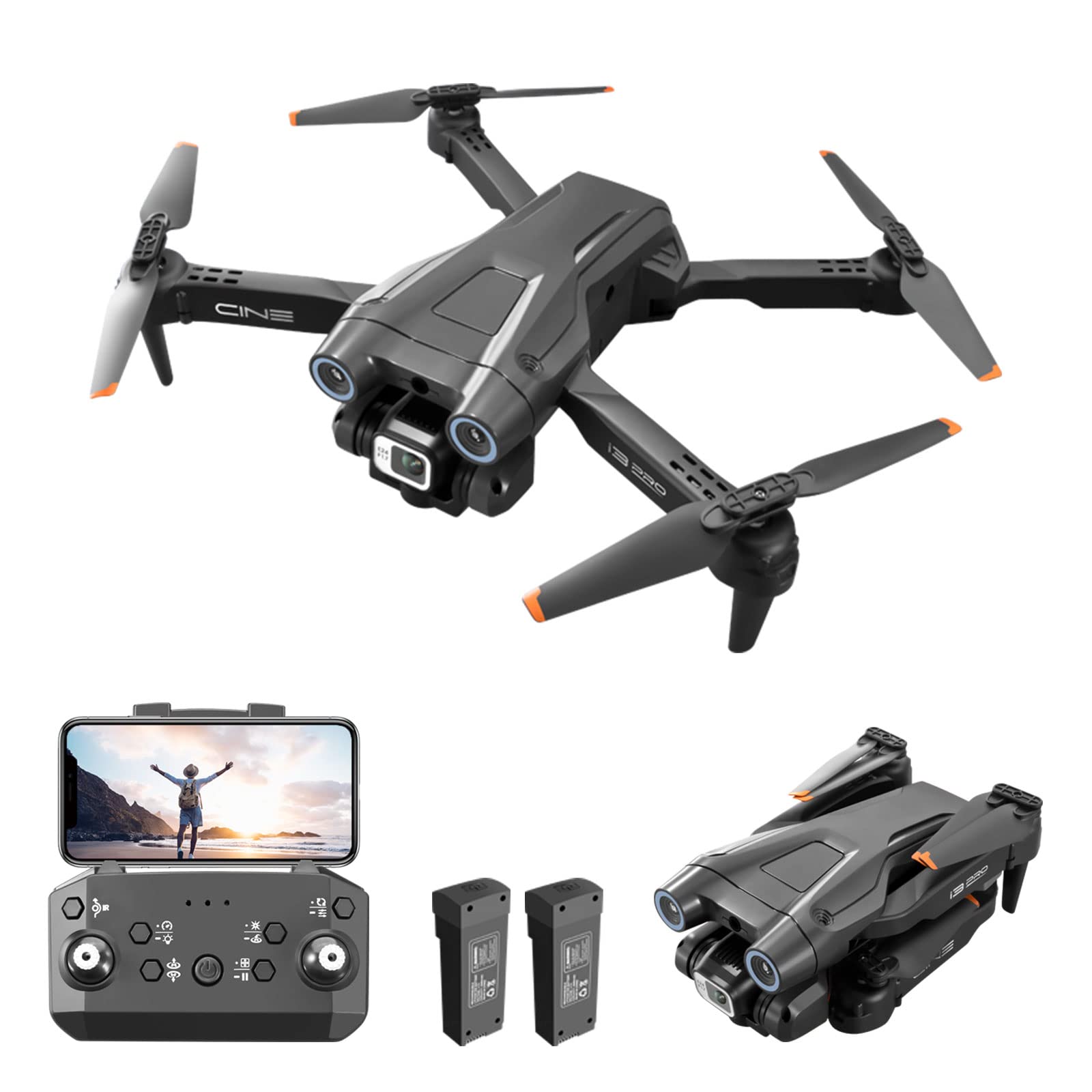 I3 PRO Drohne mit Kamera HD 1080P, FPV WiFi Live Übertragung Drohne für Kinder Anfänger, Höhenhaltung, One Key Landing, Optical Flow Hover, Headless Modus, 3D-Flips, Hindernisvermeidung, 2 Batterien von OKYUK