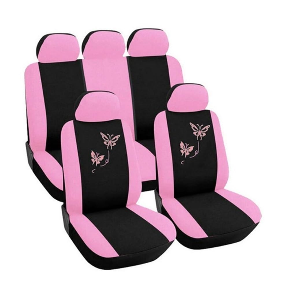 OLMAFD Auto-Schonbezüge Universal 9/4 Teile/Satz Auto Sitzbezug Kissen Universal Autos Sitz Innenausstattung Universal Abdeckungen Stickerei Stil Rosa Lila von OLMAFD