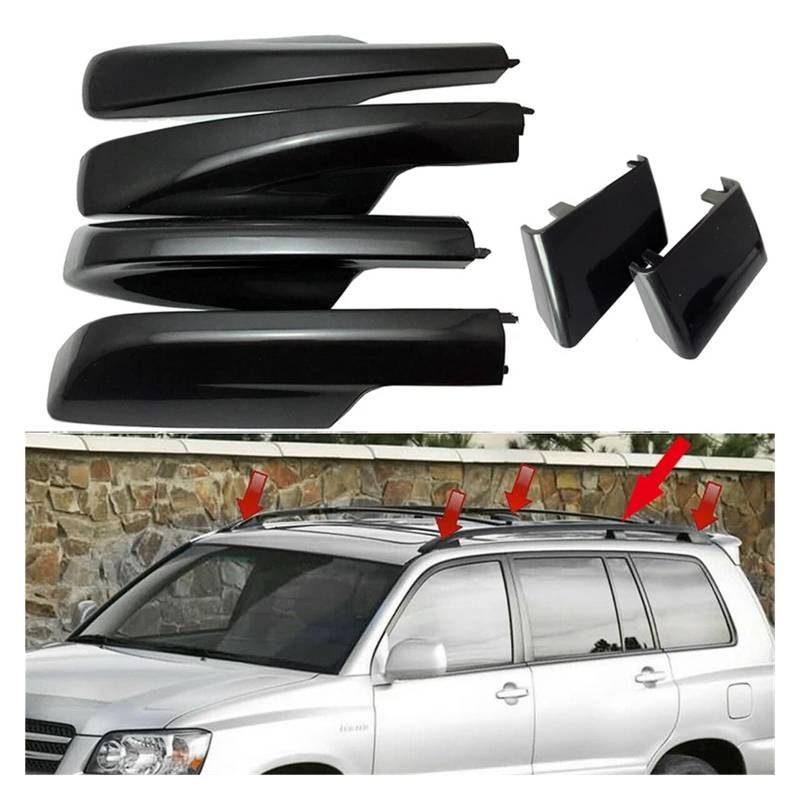 OLQYBD Schwarze Auto-Styling-Dachträger-Abdeckung, Mittelstangen-Schienen-Endschale, 6P-Ersatzzubehör, kompatibel for Toyota Highlander 2001 2002 2003 2004 2005 2006 2007. Auto-Dachträger-Zubehör(6pcs von OLQYBD