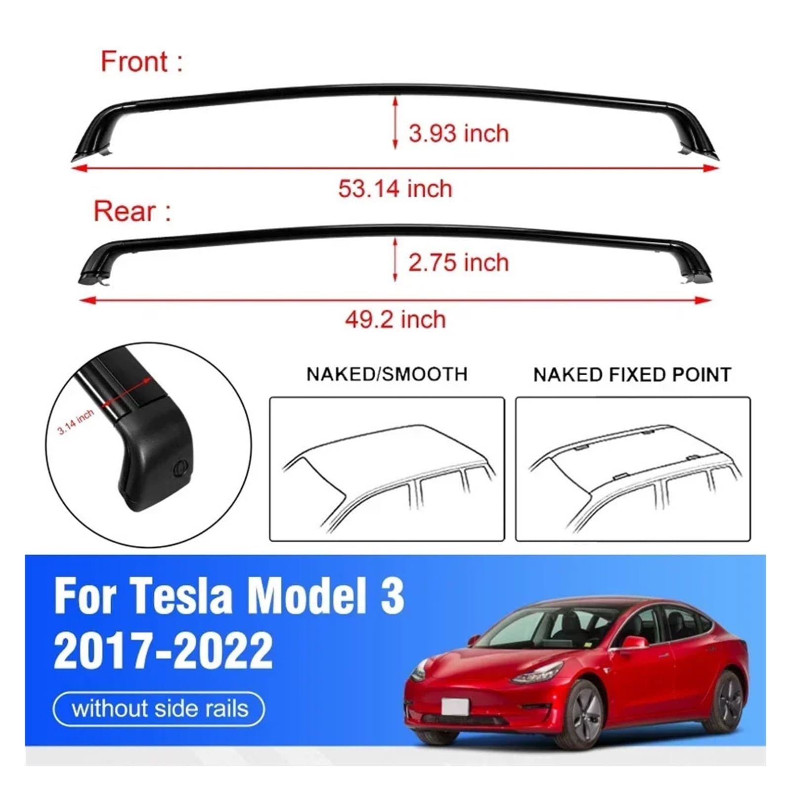 OLQYBD Schwarzer Auto-Dachträger, Querträger, kompatibel mit Tesla Model 3 2017–2022/kompatibel mit Tesla Model Y 2020, 2021, 2022, 2023, Dachträger, Frachtträger, Querträger, Fahrzeugumbau, Reiseausr von OLQYBD