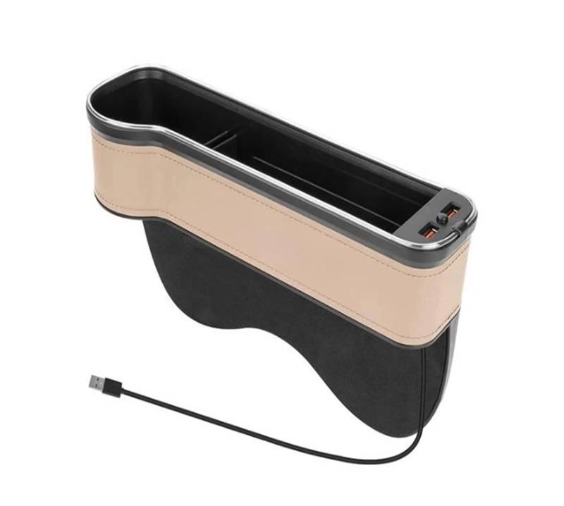 OLQYBD USB-Aufladung, Auto-Innenzubehör, Gm-Auto, 7-Farben-Aufbewahrungsbox mit Atmosphärenlicht, Auto-Reinigungs-Organizer, kompatibel mit Allen Automodellen(Beige Left) von OLQYBD