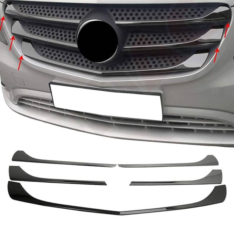 OMAC Kühlergrill Leiste Grillleisten kompatibel mit Mercedes Vito W447 2014-2019 Chrom Dunkel 5x von OMAC