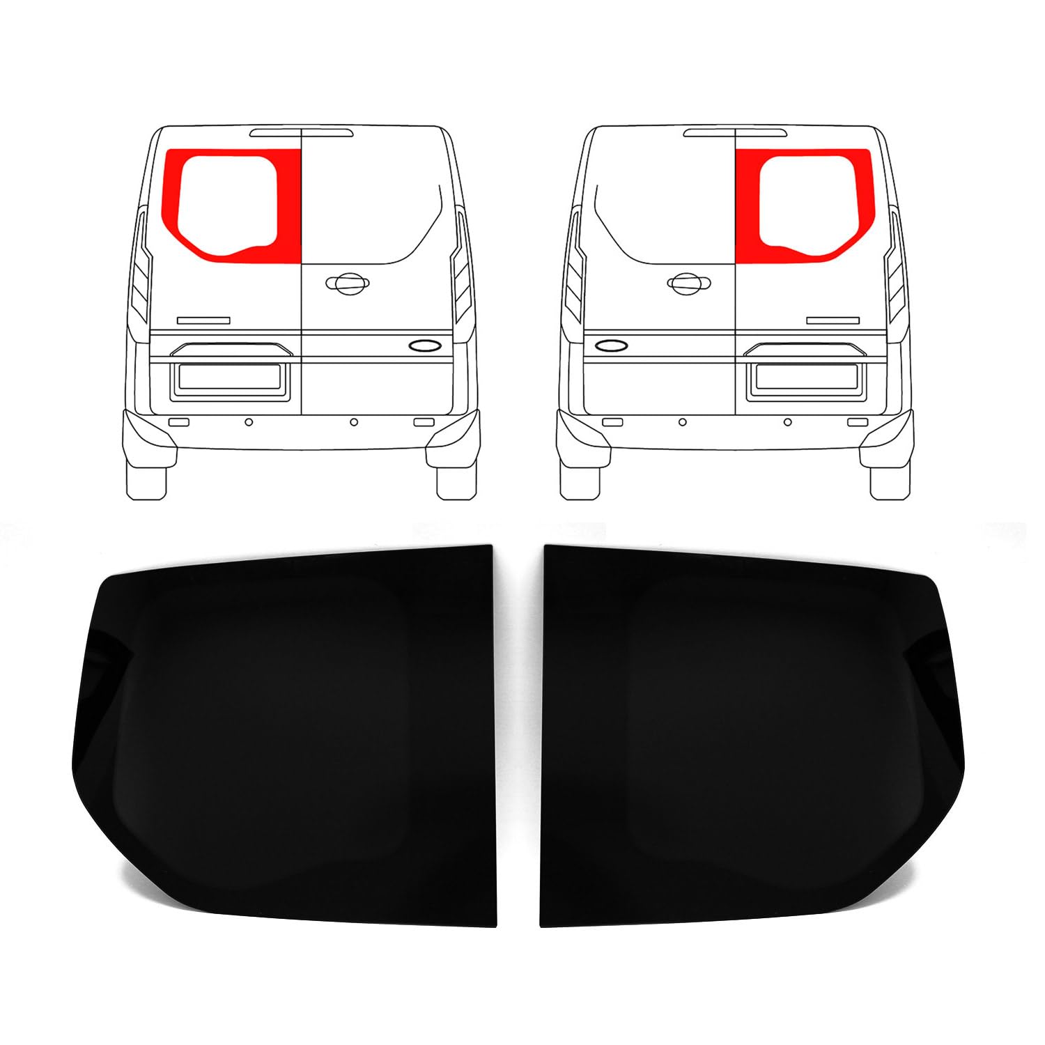 Heckflügeltür Autoglas kompatibel mit Ford Transit Custom 2014-2023 Links Rechts L1 L2 Set von OMAC