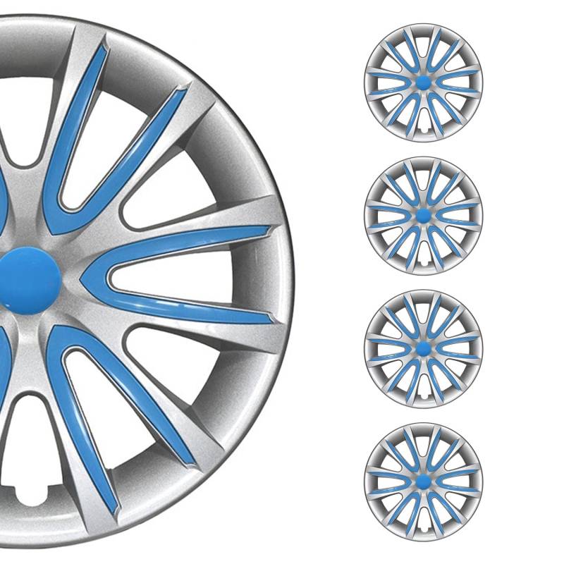 OMAC 4X Radkappen Radzierblenden Radblenden 14" Zoll Stahlfelgen Glänzend Grau-Blau von OMAC