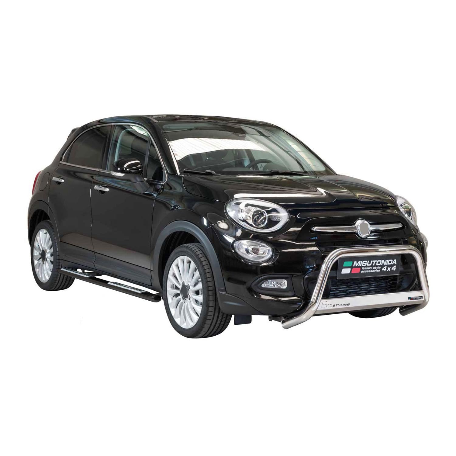 OMAC Edelstahl Seitenschweller Schwellerrohre für FIAT 500X 2014-2018 Schwarz von OMAC