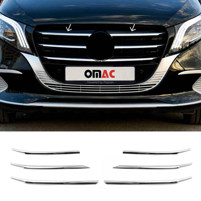 OMAC Kühlergrill Grillleisten kompatibel mit Mercedes Vito W447 2024-2025 Edelstahl Chrom 6tlg von OMAC