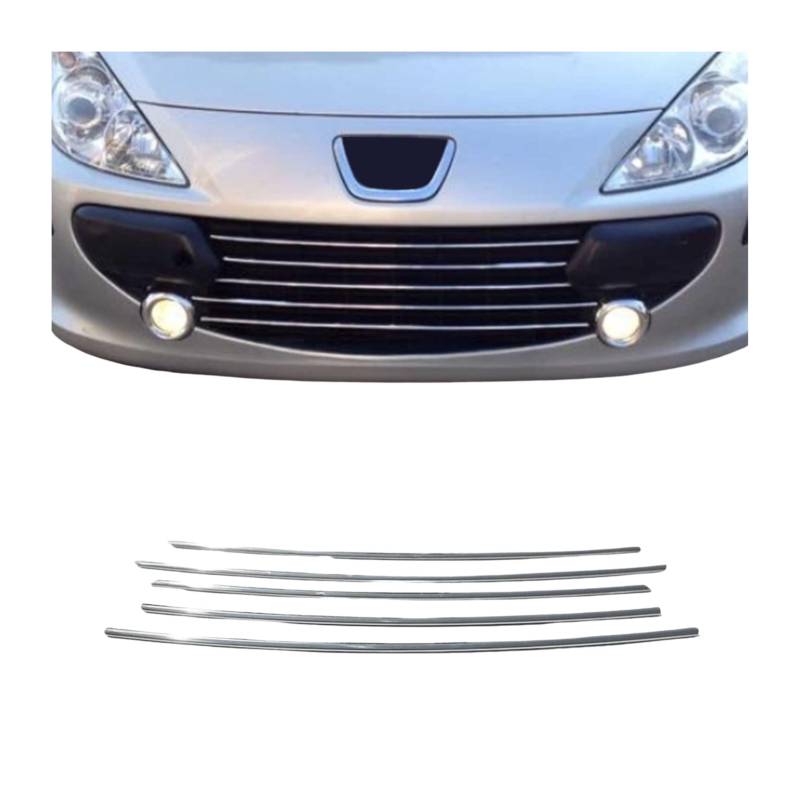 OMAC Kühlergrill Leisten Grillleisten kompatibel mit Peugeot 307 2005-2009 Edelstahl Silber 5tlg von OMAC