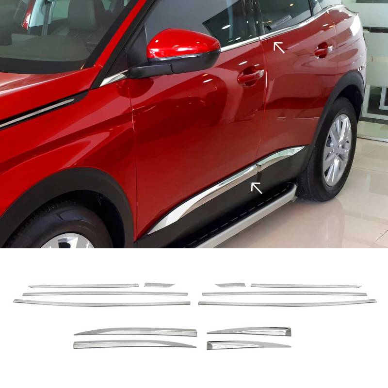 OMAC Seitentürleiste Fensterleisten kompatibel mit Peugeot 3008 Active P84 2016-2024 Chrom Satz von OMAC