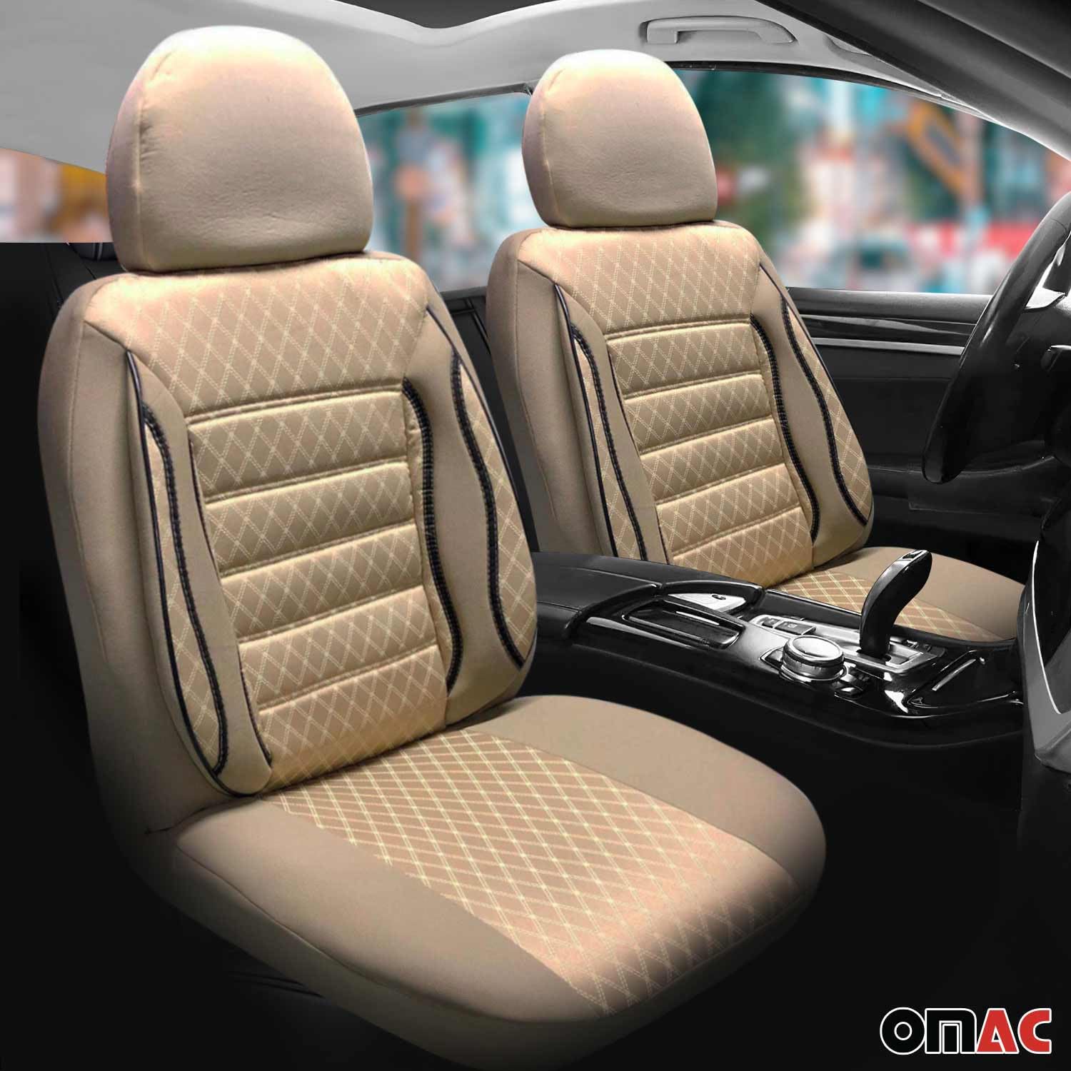 OMAC Sitzbezüge Schonbezüge kompatibel mit Alfa Romeo 145 146 147 Beige 2 Sitz Vorne Satz von OMAC