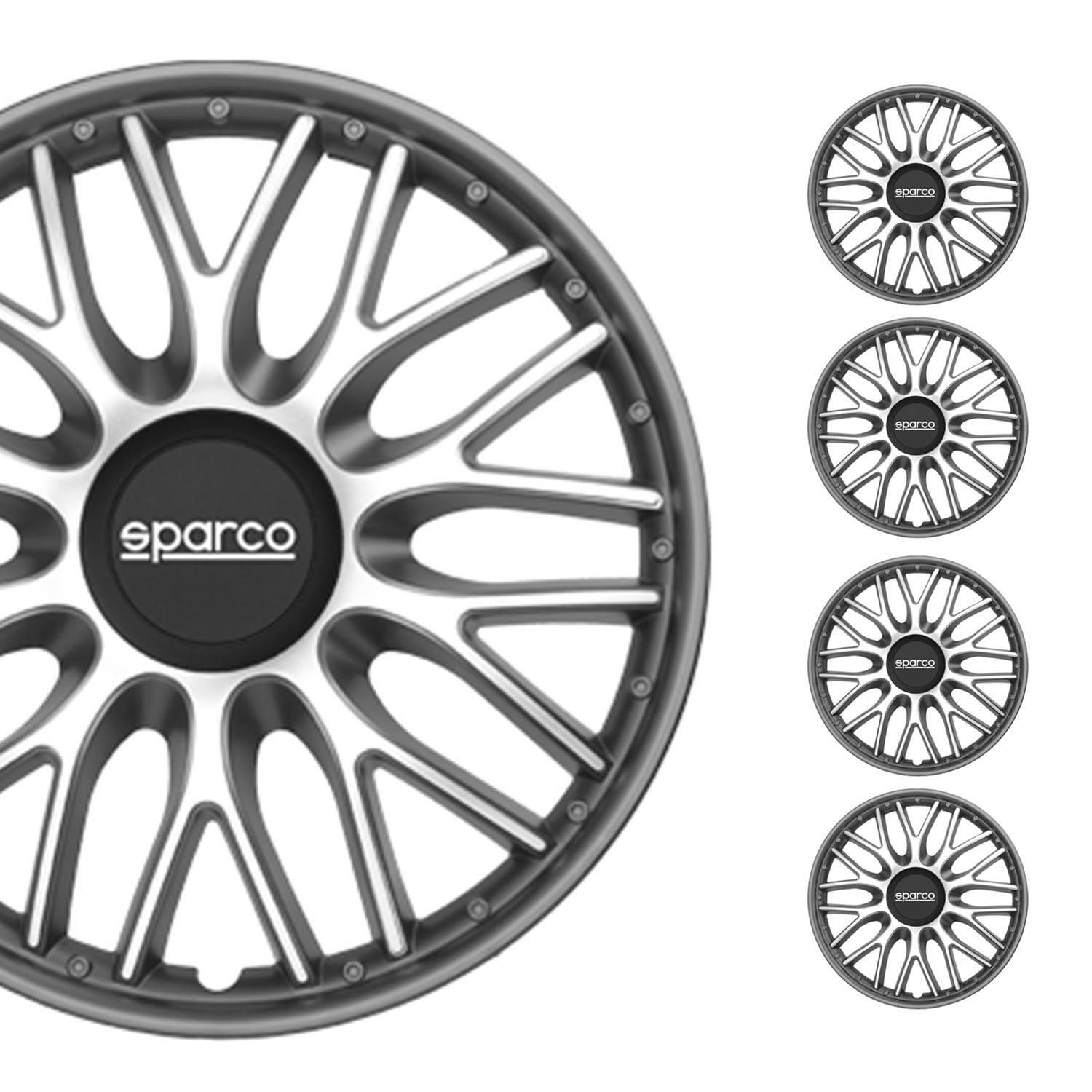 Radkappen Radzierblenden Sparco Roma 16" Zoll Auto Abdeckung Set Silber Grau 4X von OMAC