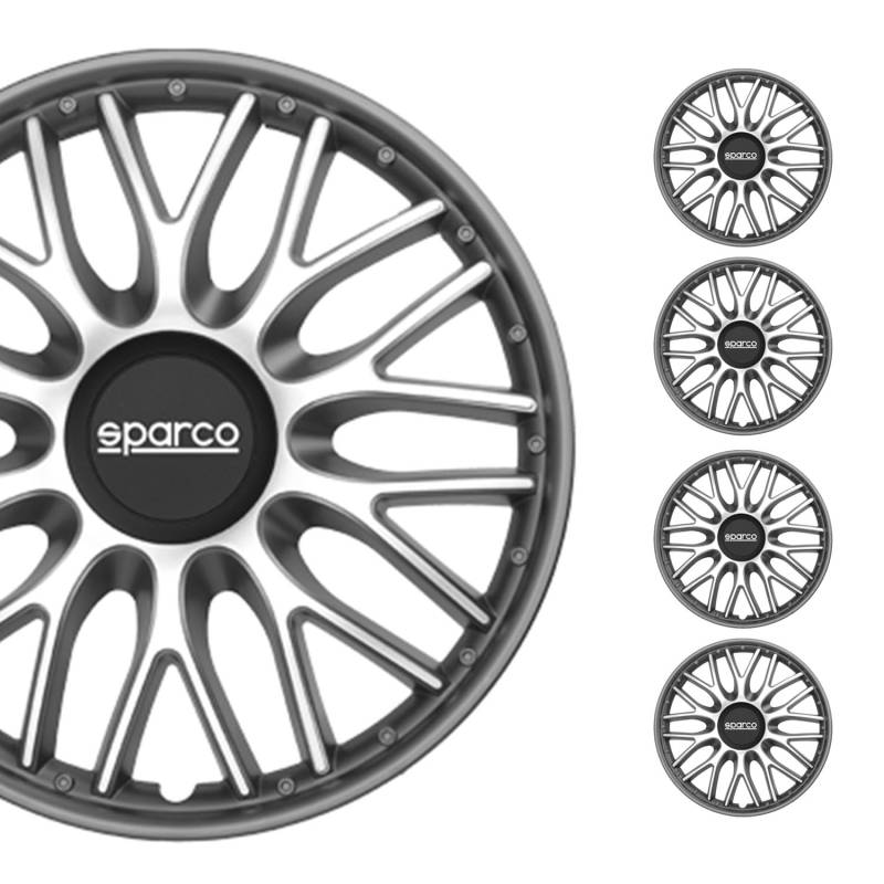 Radkappen Radzierblenden Sparco Roma 16" Zoll Auto Abdeckung Set Silber Grau 4X von OMAC