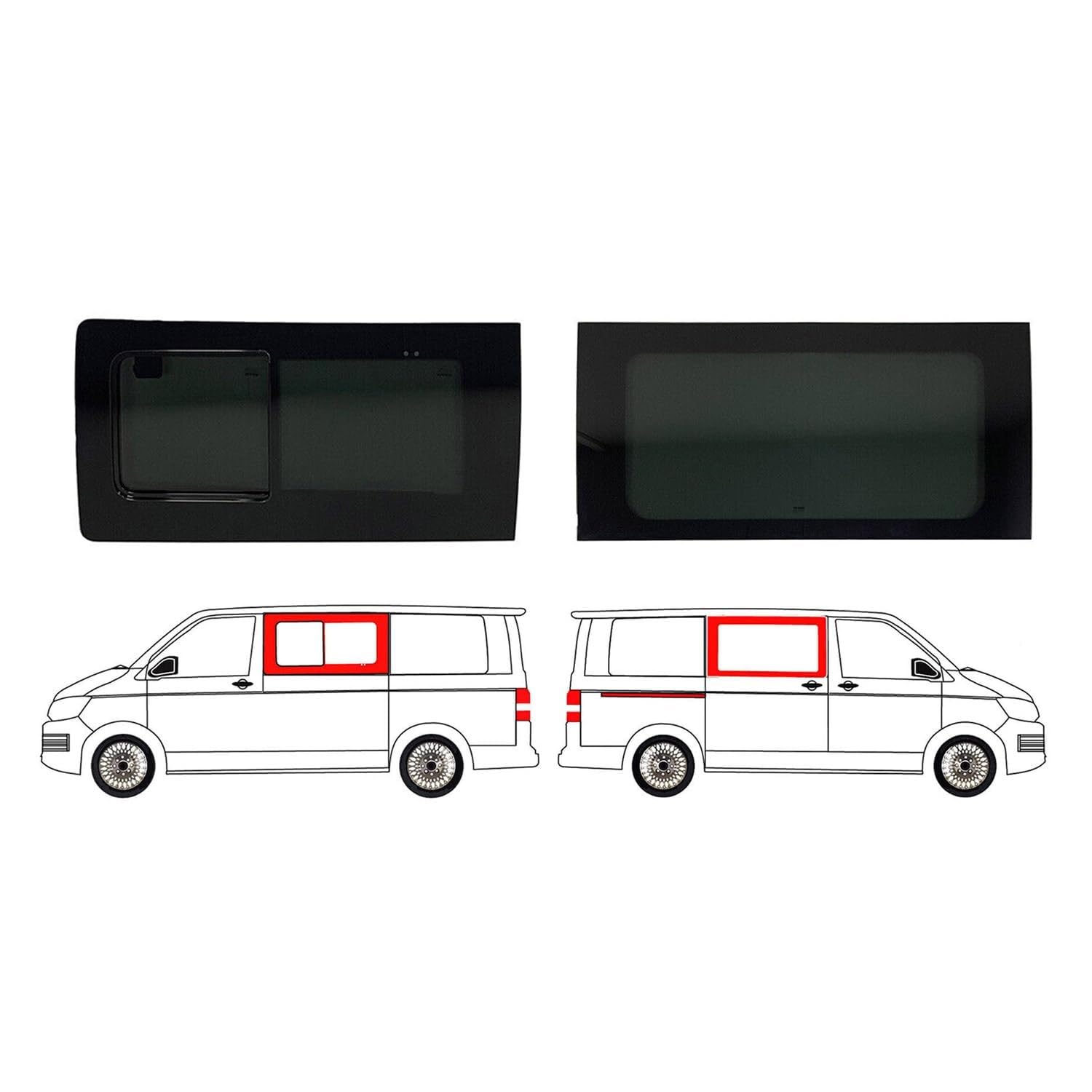 Seitenfenster Schiebefenster Kompatibel mit VW T5 2003-2015 SET Schwarz von OMAC