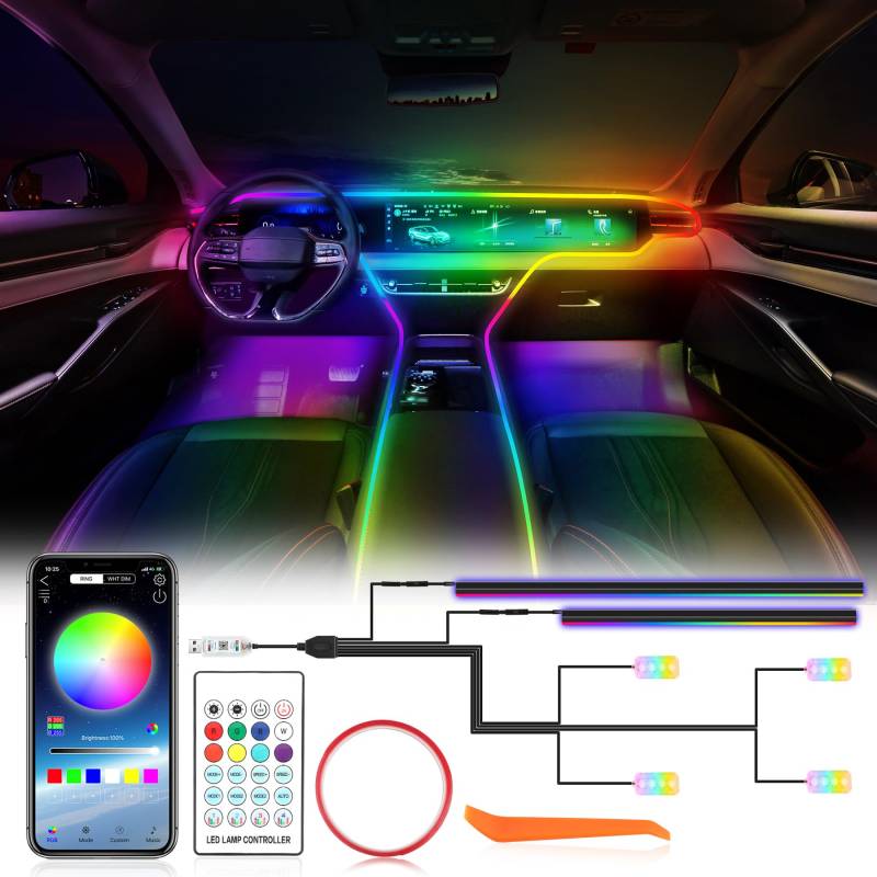 OMECO Ambientebeleuchtung Auto, Neon 5050RGB 5V Auto LED Innenbeleuchtung mit Fußraumbeleuchtung und Kontroller Rainbow LED Strip Auto Light Set Musik Sync USB mit APP Steuerung und Fernbedienung von OMECO