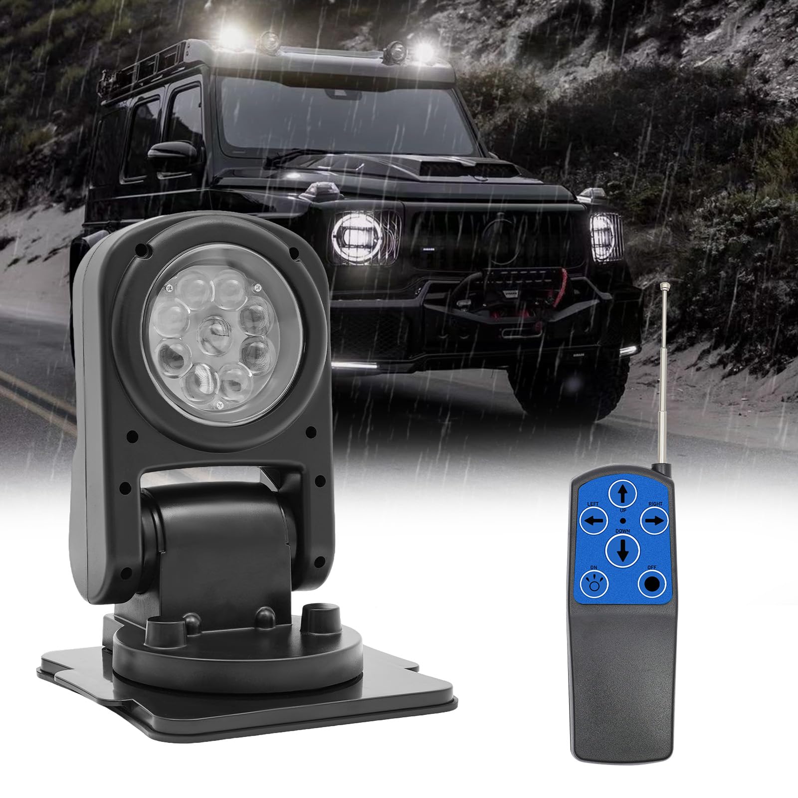 OMGGYER Arbeitsscheinwerfer LED 12V Suchscheinwerfer außen 360° Drehbar Bootssuchscheinwerfer mit Fernbedienung für Auto Bagger Anhänger Traktoren LKW SUV offroad von OMGGYER