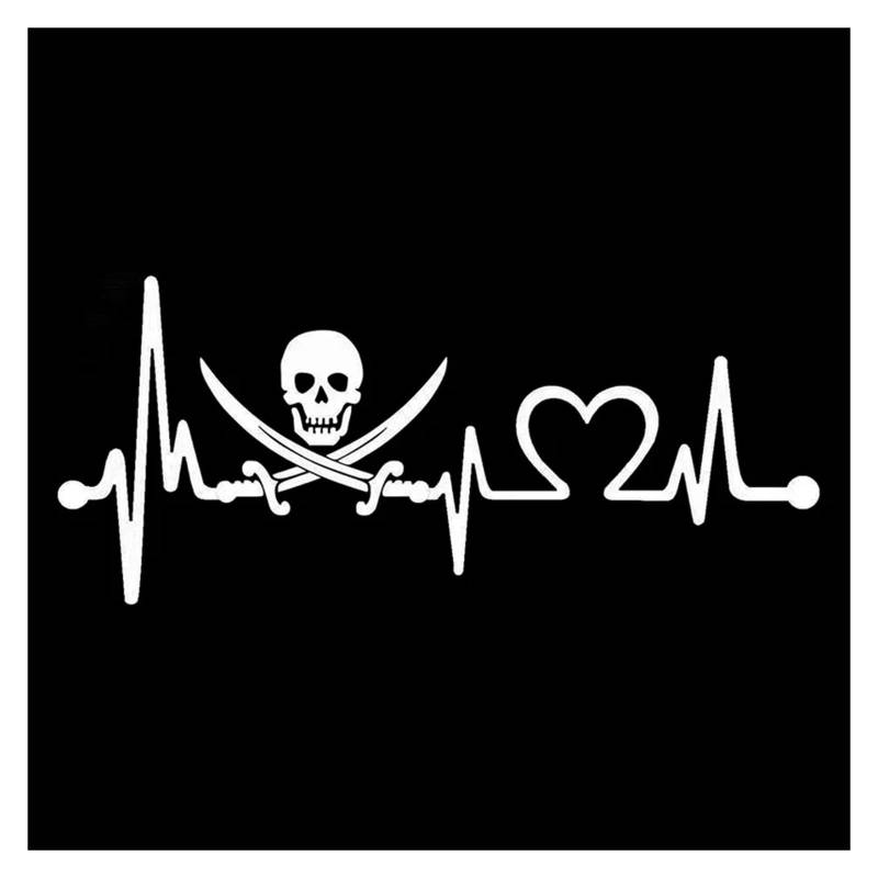 Pirate Heartbeat Lifeline Car Applique Pvc Waterproof Car Window Applique Black/white, 20cm * 9cm(WHITE) von OMOZX