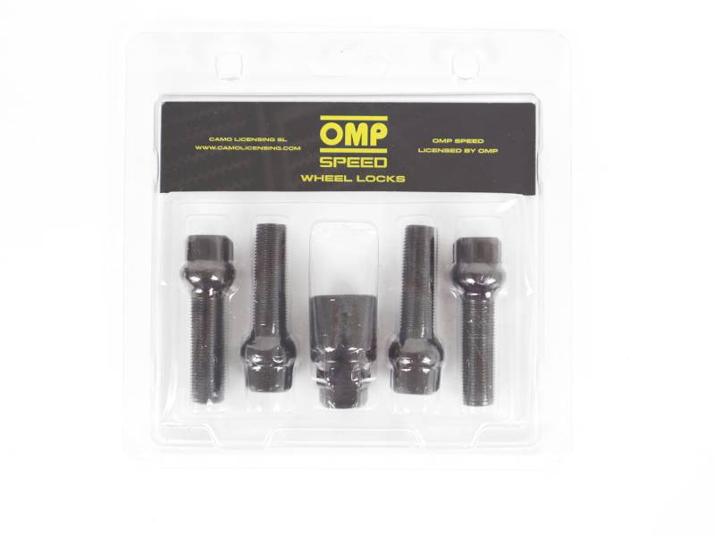 OMP SPEED SATZ VON 4 ANTI-DIEBSTAHL-SCHRAUBEN FELGEN M14X1.5 MIT GEWINDE LÄNGE 40MM KONISCHE FORM, SCHWARZ von OMP