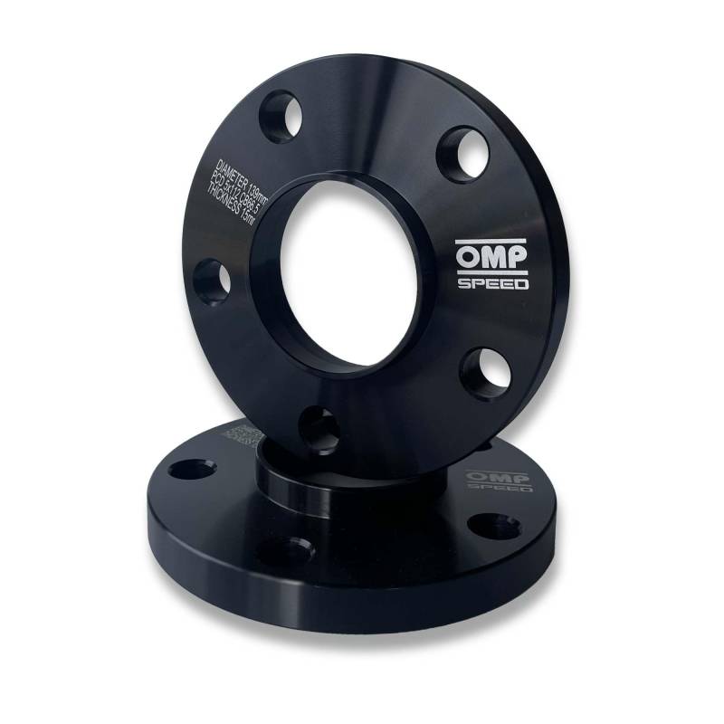 OMP Speed Satz von 2 Spurverbreiterungen Doppelzentriert Stärke: 15mm PCD: 5x112 CB: 66.5 OD: 139 Schrauben x10 M12x1.5 Kegel + Felgenschloss Schwarz Aluminium - OMPS08681501 von OMP