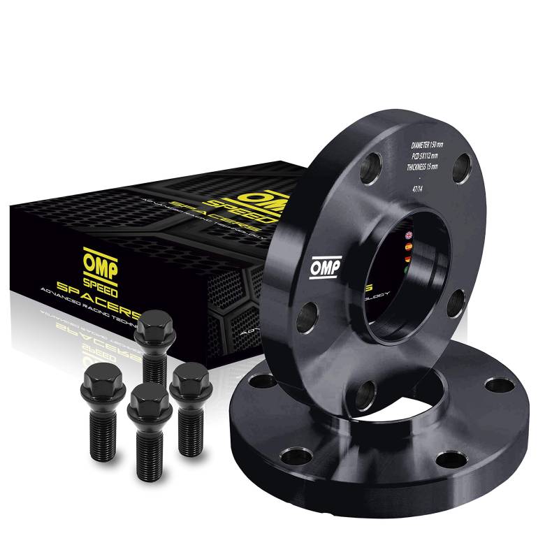 OMP Speed Satz von 2 Spurverbreiterungen Stärke: 5mm PCD: 4x100 CB: 57.1 OD: 139 Schrauben x8 M12x1.5 Kegel Schwarz Aluminium - OMPS08120501 von OMP