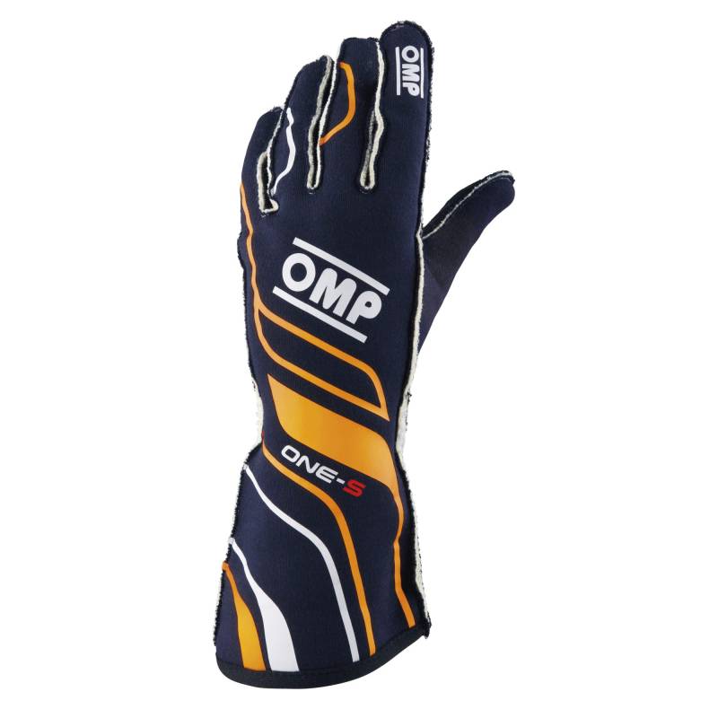 OMP ONE-S HANDSCHUHE NAVY BLUE/F. ORANGE GRÖSSE S FIA 8556-2018, Blu/Arancione von OMP