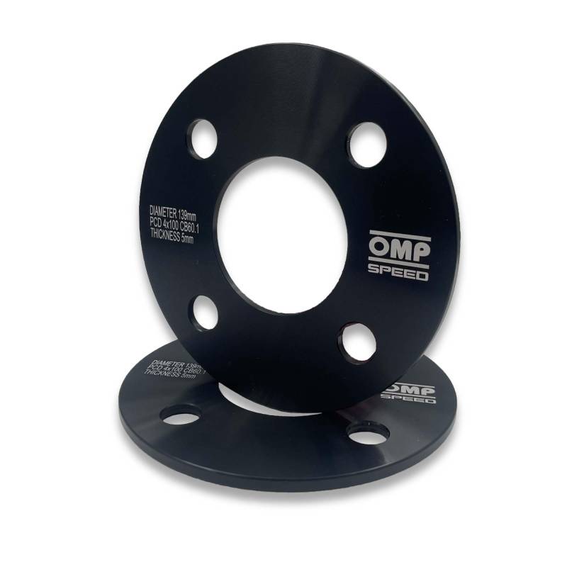 OMP Speed Satz von 2 Spurverbreiterungen Stärke: 5mm PCD: 4x100 CB: 60.1 OD: 139 Schrauben x8 M12x1.5 Kegel + Felgenschloss Schwarz Aluminium - OMPS08150501 von OMP