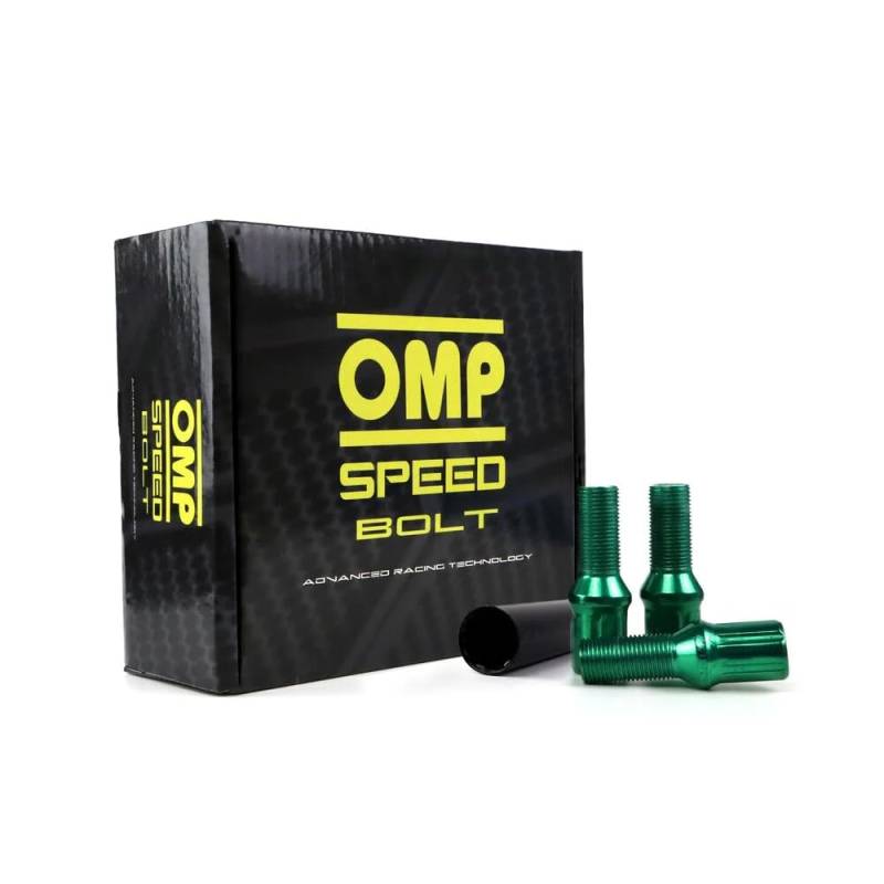 OMP Set mit 20 Radschrauben mit Metrik M12 x 1,25 Schlüssel mit 17 oder 19 mm Gewindelänge, 27 mm, Grün und Material DIN 10,9 von OMP