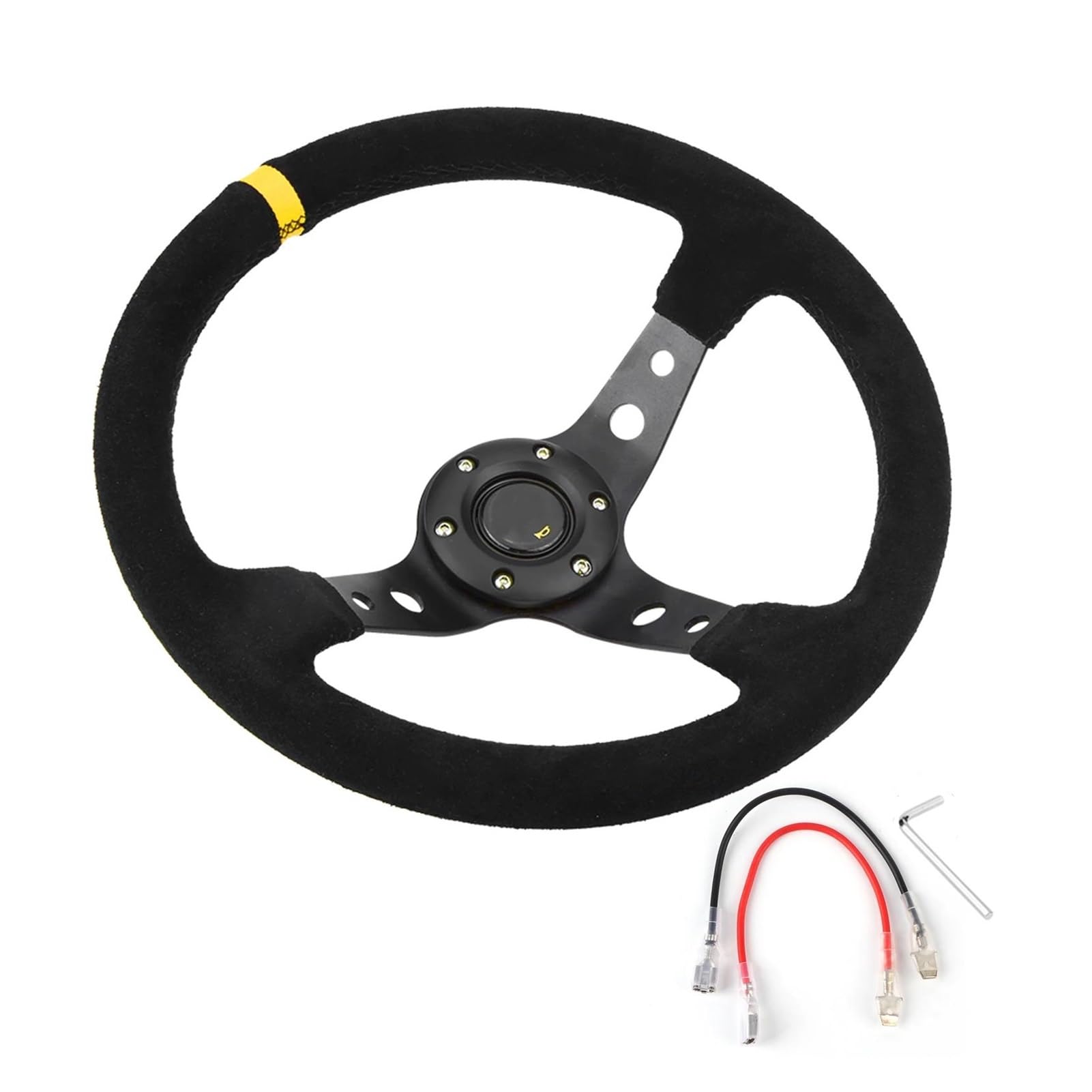 Autolenkrad Universal Rennlenkrad 35 cm 14 Zoll Auto Rennlenkrad Mit Hupe Innenteile Steuerschalter Winkelsensor(Gelb) von ONDAWR