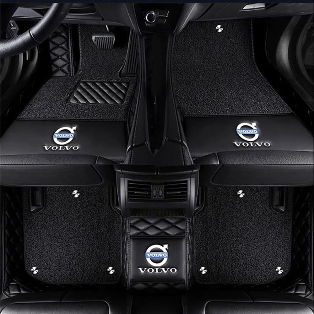 Maßgeschneiderte Modelle Auto Fußmatten für Volvo C40, Vollständig Bedeckendes Lederteppich-Set, Doppellagige Abnehmbare Schutzmatte,4-Black-Black line von ONDIAN