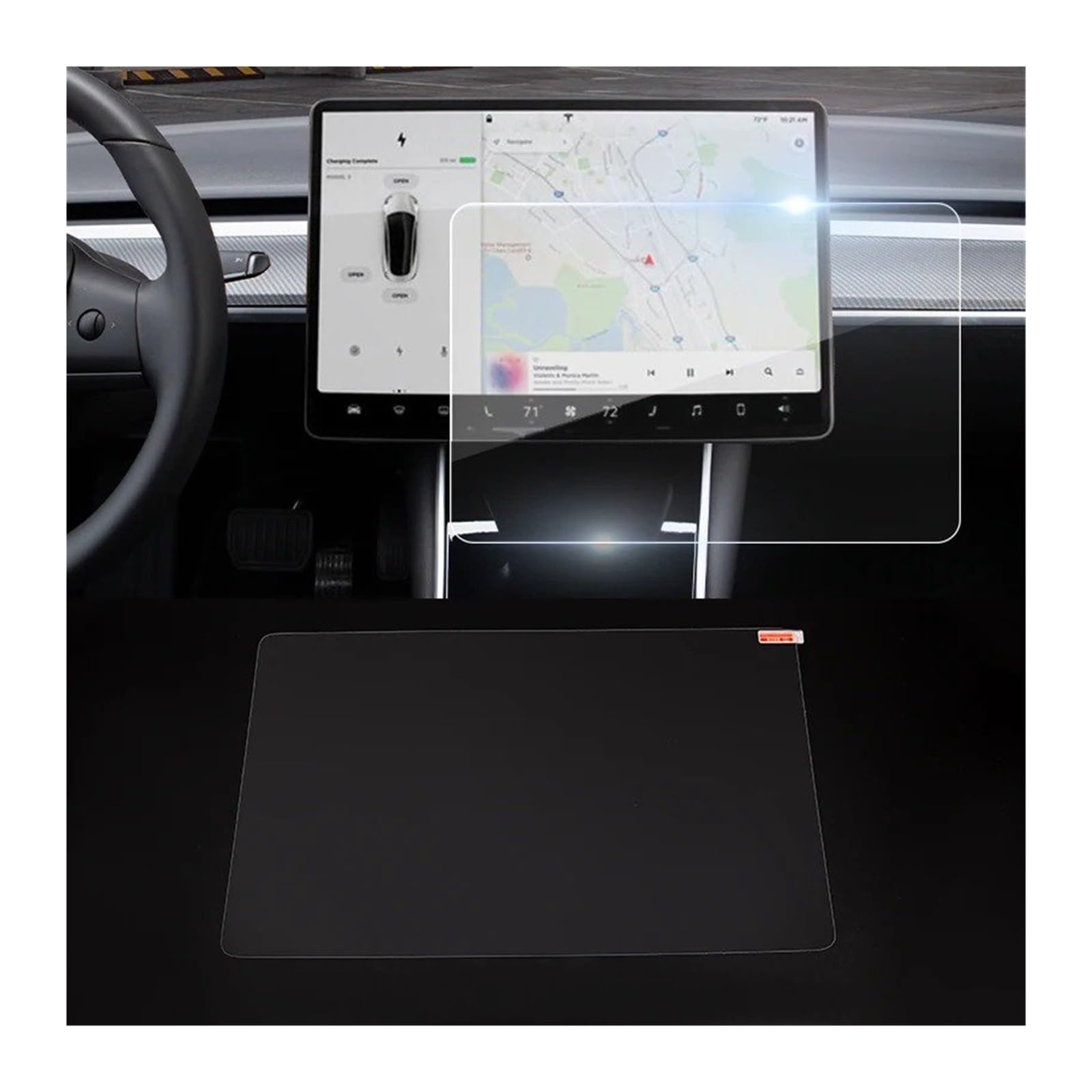 Für Tesla Für Modell 3 Y 2023 Zubehör Navigation Screen Protector Gehärtetem Glas Navigation Glas Displayschutzfolie(3Y- HD) von ONETREND