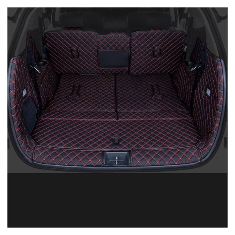 Kofferraummatte Für BYD M6 2024 2025 Sieben Sitze Auto All Surrounded Heckkofferraummatte Cargo Boot Liner Tray Heckkofferraum Gepäckzubehör kofferraummatten(Full Set Black red) von ONETREND