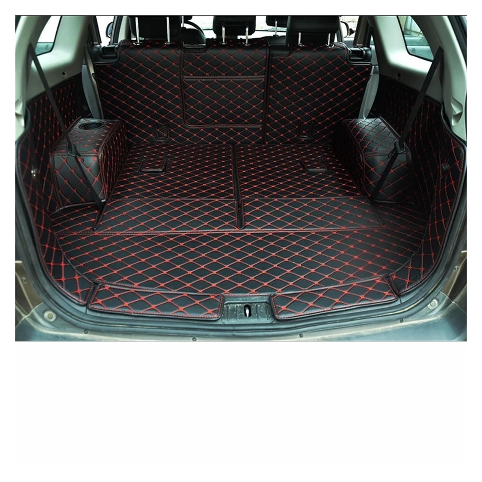 Kofferraummatte Für Chevrolet Für Captiva 7 Sitze Kofferraummatten Leder Cargo Liner Boot Teppiche Hinten Innen Dekoration Zubehör kofferraummatten(Black with red) von ONETREND