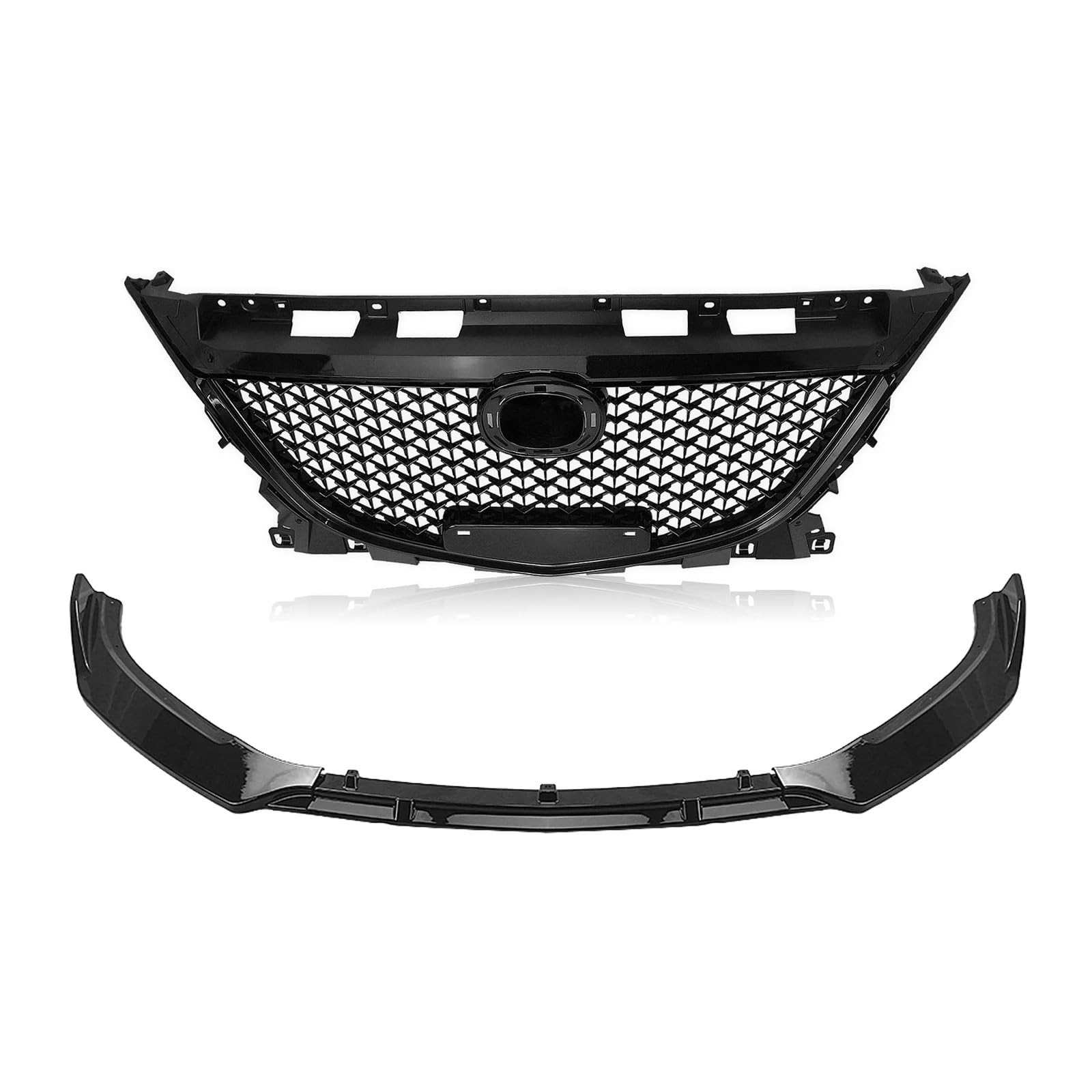 Nierengrill Für Mazda 3 Für Axela 2014-2016 Schwarz Honeycomb Look Auto Oberen Kühlergrill + Frontschürze Unteren Spoiler Lip Splitter Blade Kit Frontrippengrill von ONETREND