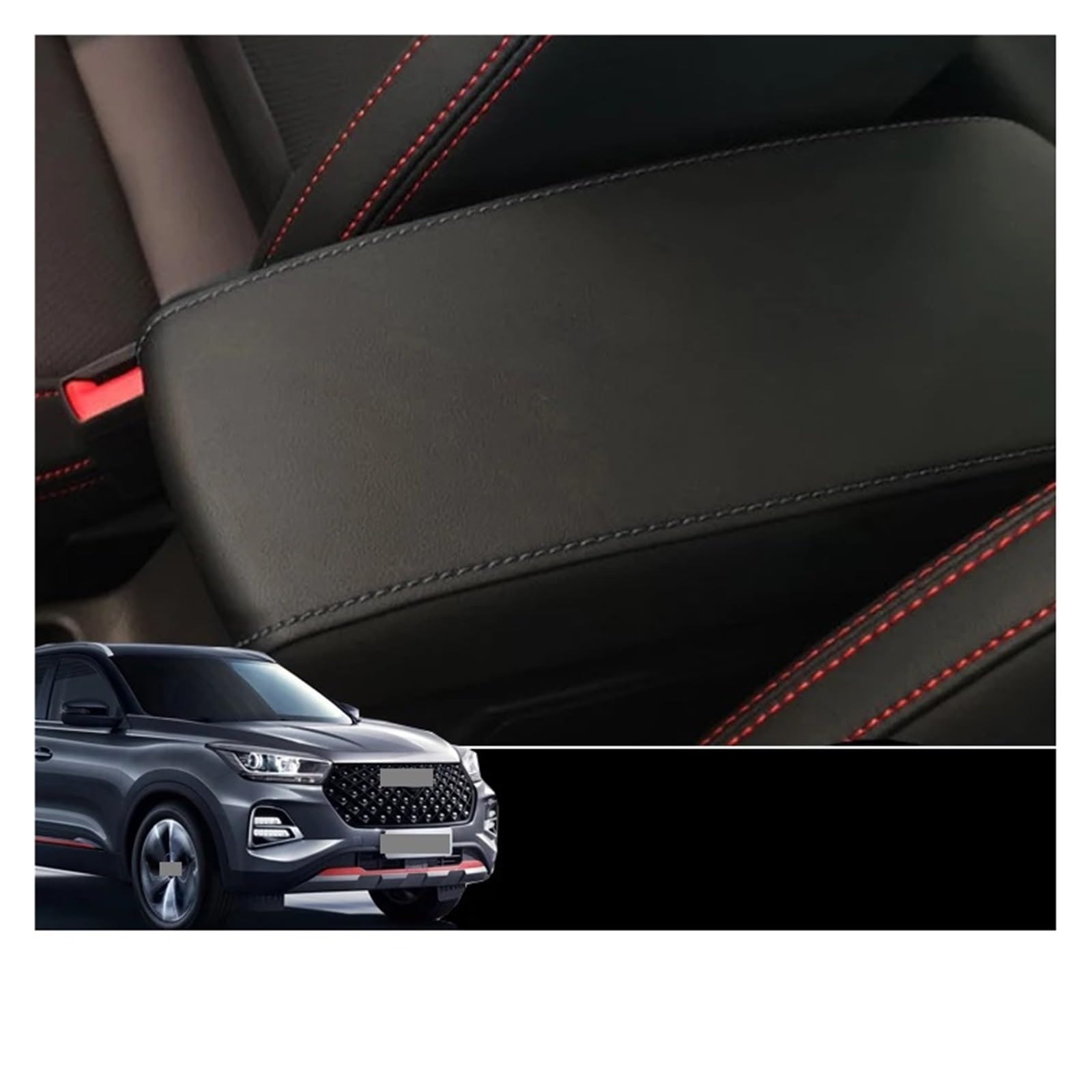 PanelMittelkonsole Für Chery Für Tiggo 4 Für Pro 2022 2023 Car Center Control Armlehne Box Mikrofaser Leder Trim Cover Zubehör Mittelkonsole Verkleidung(Black) von ONETREND