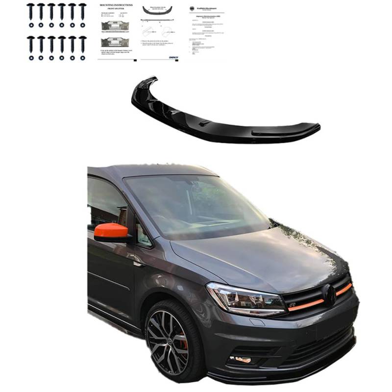 Frontlippe Frontspoiler kompatibel mit VW Caddy MK4 2015-2021 mit ABE TÜV Schwarz Glänzend von ONEWAY AUTO ACCESSORIES