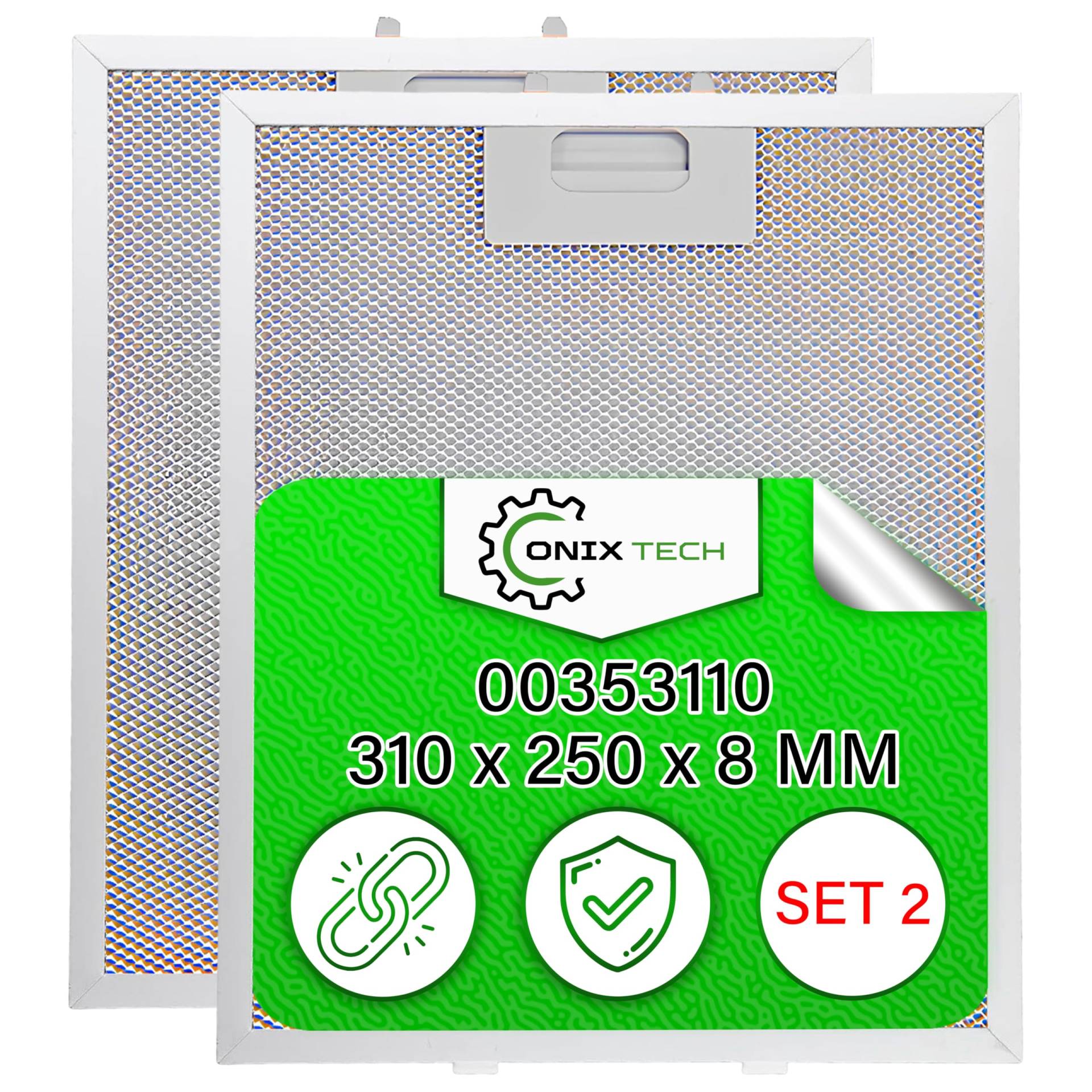 2 Stück Aluminium Metallfilter Dunstabzugshaube 310 x 250 x 8 mm mit dem Originalcode 00353110 353110 für Bosch für Siemens - Garantie 5 Jahre - ONIX TECH von ONIX TECH