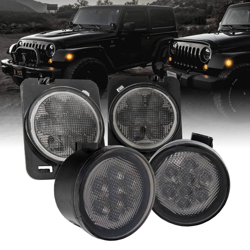 True Mods LED-Blinker & Seitenmarkierungsleuchte, Ersatz für Jeep Wrangler [Rauchglas] [Bernstein] LED-Licht-Set, kompatibel mit Jeep Wrangler JK & Unlimited 2007–2018 Zubehör von ONLINE LED STORE