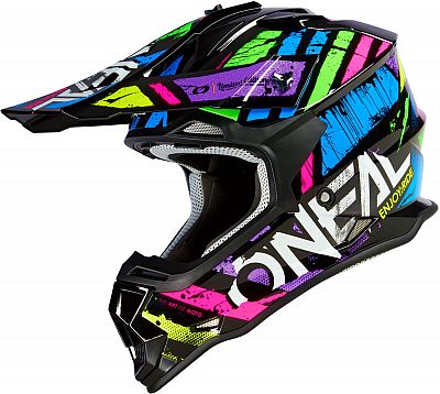 ONeal 2SRS Glitch S23, Motocrosshelm - Schwarz/Blau/Grün/Lila/Pink - L von ONeal